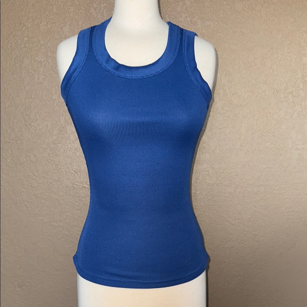 Blue Sleeveless Ribbed Tank